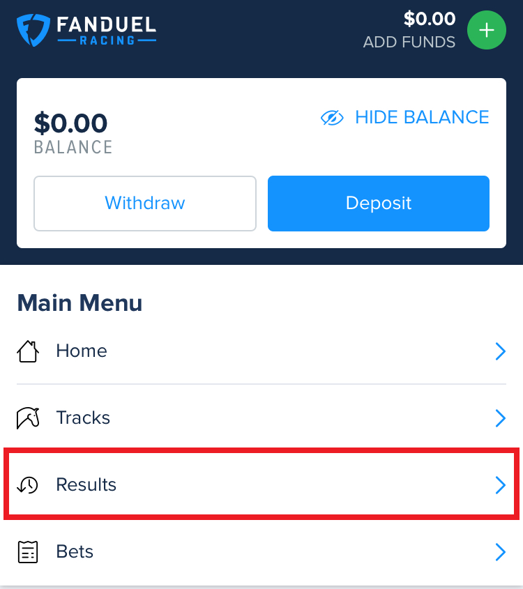 How do I view race results on FanDuel Racing?