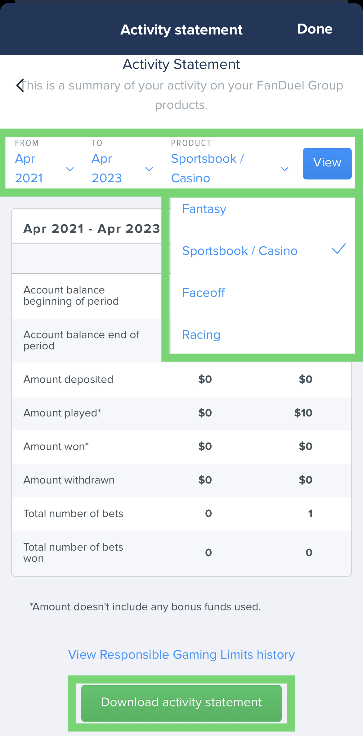 Where can I see my Win/Loss or Player Activity Statement?
