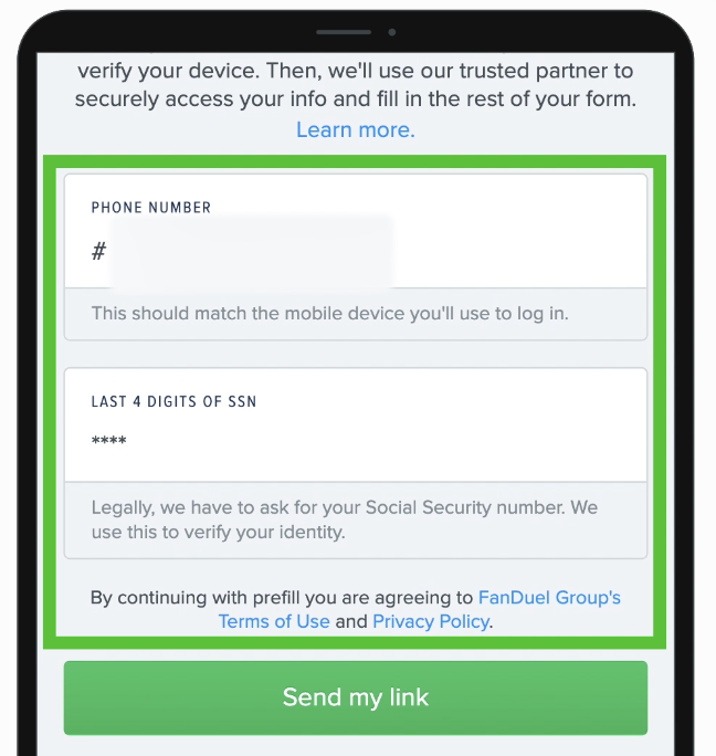 Prefilled verification with FanDuel