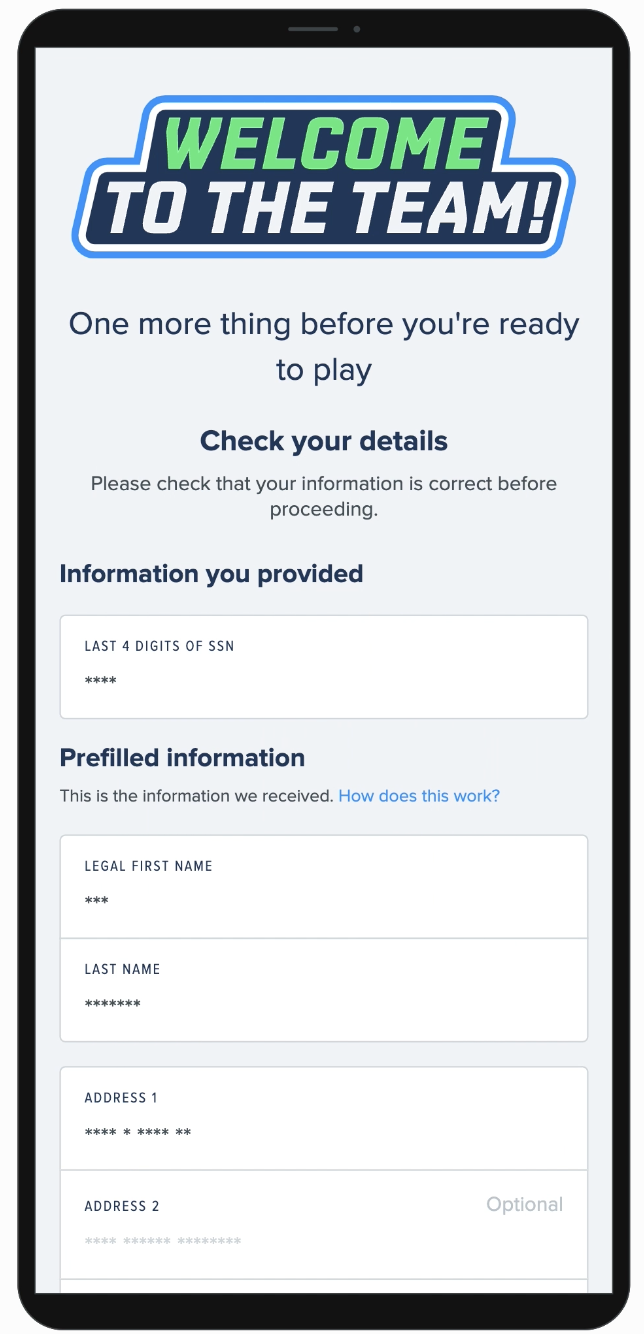 Prefilled verification with FanDuel