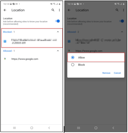 How do I share location data on Android Chrome browser?